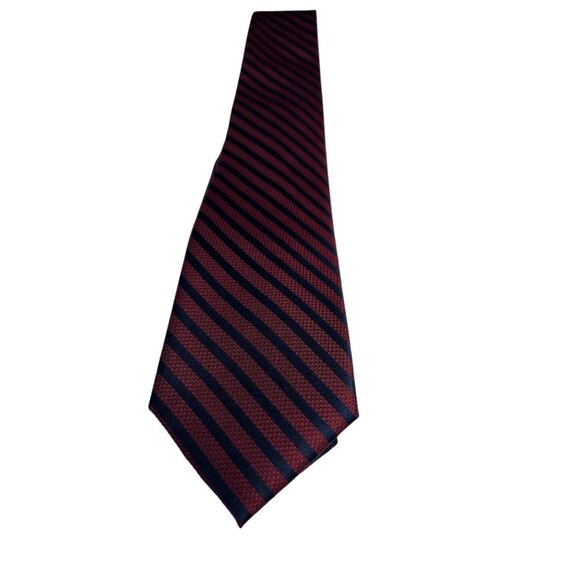 Bespoke New York Red & Navy Diagonal Striped 100% Silk Mens Tie - Picture 3 of 5